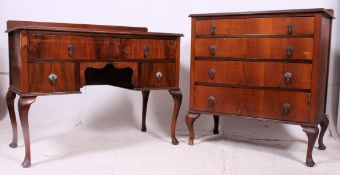 A Queen Anne 1930's walnut chest of drawers together with a matching dressing table raised on