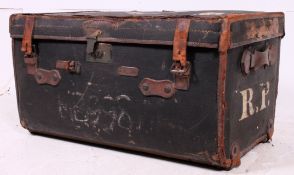 A 19th cenutry leather and canvas steamer trunk suitcase chest having hinged top,