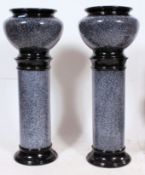A pair of 1970's ceramic planters and plinth columns in a marble effect.