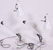 2 20th century Industial Herbert Terry anglepoise lamps in white having pendant shades with