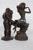 2x 20th century faux bronze statues - the first titled 'embrace' and the second in the form of a