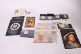 A collection of late 20th century commemorative coins complete with the original presentation
