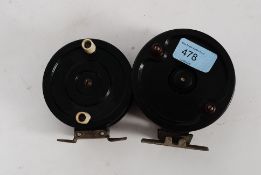 Two vintage bakelite fishing rod reels to include a Milbro and Elgecco.