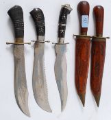 A collection of decorative kukrie knives to include steel and ebony handled Indian daggers etc