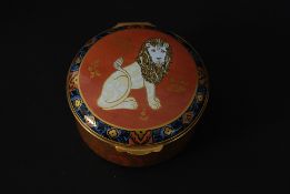 A Royal Crown Derby enamel painted Heraldic Lion lidded pot / box being limited edition 71 of 750