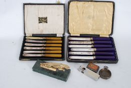 A collection of boxed flatwares together with a 925 silver pocket watch case,
