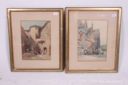 GEORGE, ERNEST (Sir) 1839 - 1922; Two watercolour paintings of French town scenes,