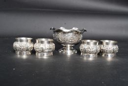 A lot of  Burmese Silver - Pedestal bowl, with Buddhist decoration.