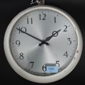 A 1950's GPO / Air Ministry station / Industrial wall clock having silvered dial with bakelite