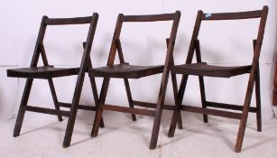 A set of 3 mid 20th century wooden folding chairs - village hall chairs,