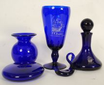 A small collection of Bristol Blue glass some pieces signed to base, to include vase,