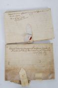 A collection of 2x original 17th Century indentures on vellum relating to land agreements with