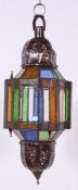 A  North African Morrocan Light / Lantern / Fitting having ornate decorative coloured glass panels