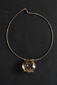 A ladies silver 925 and large necklace choker having an oversized citrine style glass stone being