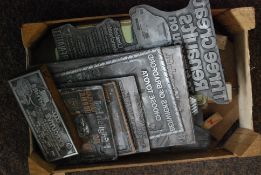 A collection of vintage motoring interest printers blocks - all motoring related to include Renault