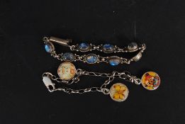 A fabulous vintage silver and pictorial set childrens bracelet with 3 roundels having teddybear,