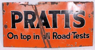 A Pratts ' On Top in All Road Tests ' rectangular enamel advertising metal sign by Patent.