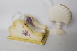A Crown Devon shell vase raised on plinth together with a Staffordshire chintz pattern dish and