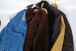 A collection of late 20th century vintage clothes to include a leather jacket, suede coat,
