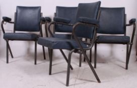 A set of 4 mid 20th century Industrial - possibly military folding tubular metal and blue vinyl