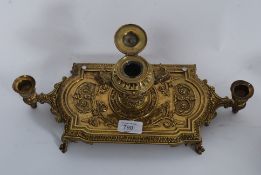 An excellent 19th century large French rococo brass desk tidy inkwell with  candle sconces etc,