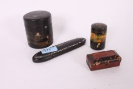 A collection of 4x early 20th century tunbridge style boxes, 2x oriental lacquered.
