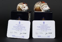 A pair of Royal Crown Derby limited edition animal paperweight figurines - Bramble Bay Hedgehog &