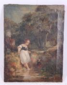 AFTER THOMAS GAINSBOROUGH; oil on canvas painting of a child within a woodland scene. Unframed.