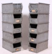 A collection of 10 Industrial vintage - retro galvanised metal tote trays.