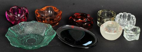 A collection of 20th century studio / art glass to include tea light holders,