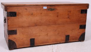 A good early 20th century Vintage old pine engineers chest / trunk with original iron handles and