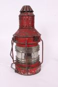 A good large vintage industrial red ships hanging lantern, ' Neptune ' plaque to top.