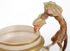 A 20th century Austrian Ivory Blush  jug  / ewer with adorned dragon handle and hand painted bird