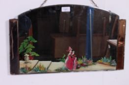 A 1930's Art Deco peach glass wall mirror.