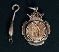 A silver early 20th century cricket metal pendant together with a miniature silver hallmarked