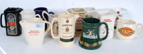 A collection of twelve Whiskey jugs.