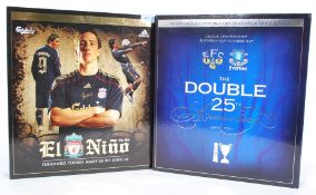 A limited edition boxed signed Liverpool football shirt and a signed Everton football shirt,
