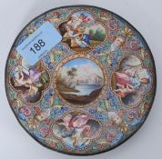 A believed 19th century hand painted enamel on metal dish.