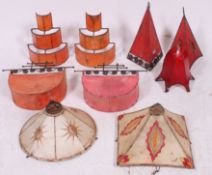 A collection of mid 20th century North African Moroccan Goats leather dyed / coloured wall light