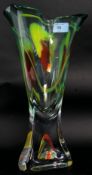 A 20th century signed studio art glass -  Tabtonski Polish Crystal Vase of coloured form.