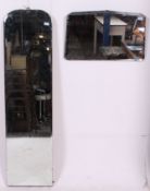 A 1930's art deco mirror together with large frameless wall mirror. Measures: 145cm x 38cm.