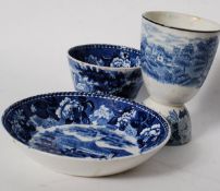 A 19th century Wedgwood blue and white unusual cup and saucer,