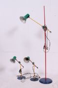 A collection of 3 1970's anglepoise lamps dating to the late 1970's 80's having harlequin colour