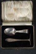 A cased silver hallmarked christening set bearing hallmarks for Birmingham to each.