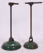 2 vintage early 20th century - Ex Douglas Motorcyle Factory pendant lights / green enamel shades (