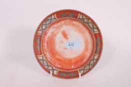 An early 20th century Chinese oriental dish / deep plate with green and white enamel painted