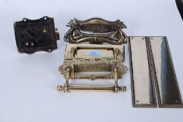 A lot of architectural door furniture of Victorian period onwards, three letter boxes,