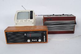 Two vintage Roberts radios along with a retro portable television