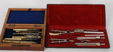 Two vintage cased mathematicians / architects drawing sets, each within their original cases.