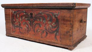 A 19th century painted pine Scandinavian folk art marriage chest - blanket box.